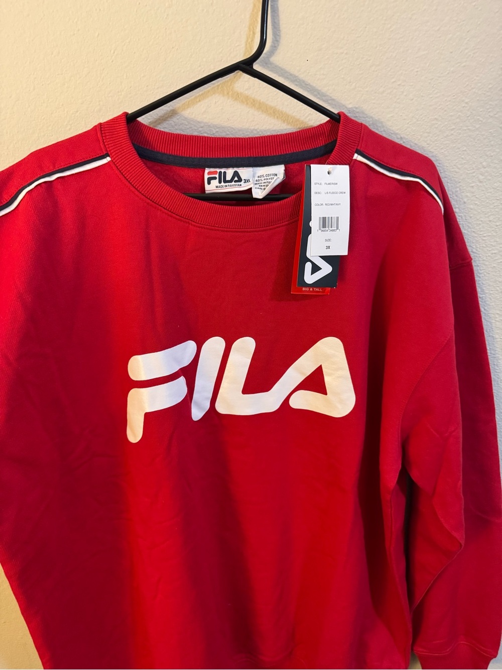 Fila Red Crewneck Sweatshirt with White Logo Big & Tall
